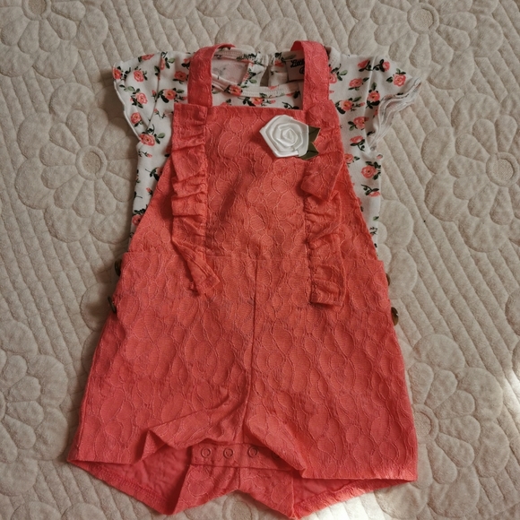 4/25 Little Lass baby matching set overall shorts with T-shirt - Picture 3 of 11